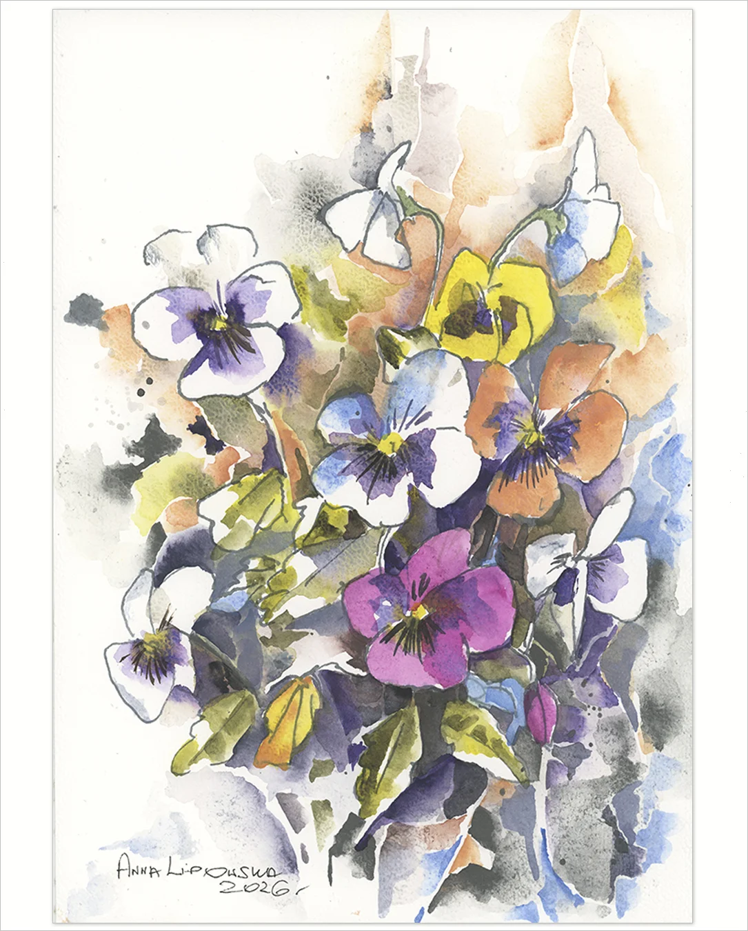 Bratki 0821 - akwarela, oryginał 21x30cm-copy