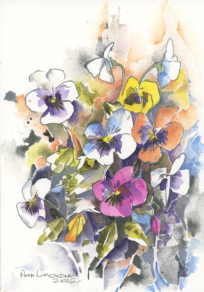 Bratki 0821 - akwarela, oryginał 21x30cm-copy